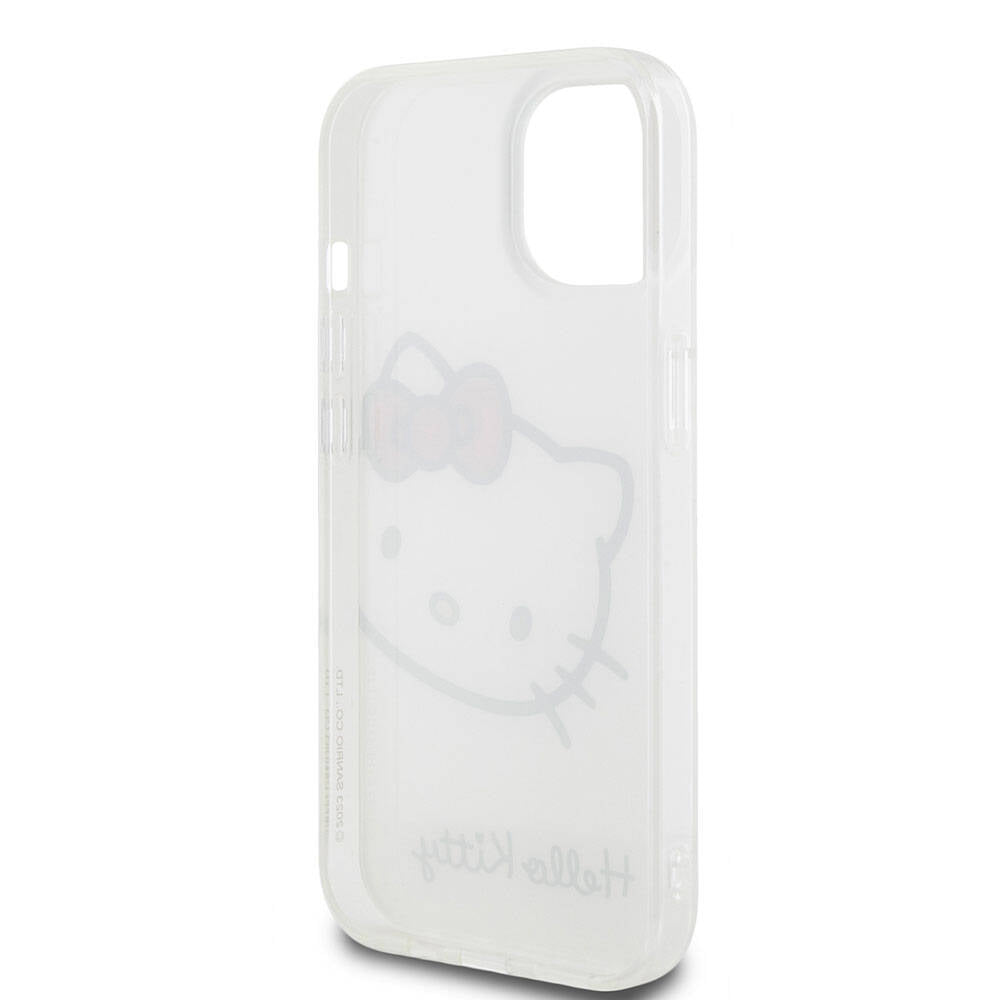 Apple iPhone 15 Kılıf Hello Kitty Orjinal Lisanslı Yazı ve İkonik Logolu Kitty Head Kapak Beyaz