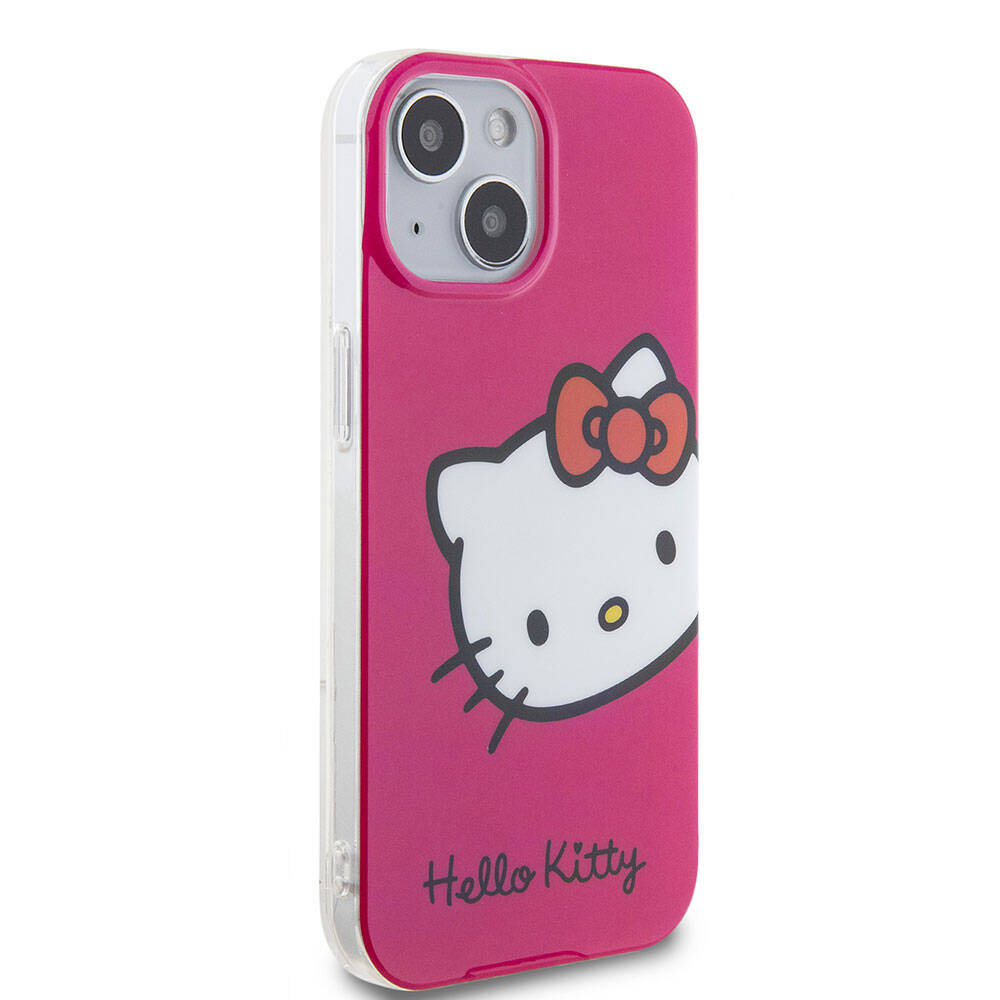 Apple iPhone 15 Kılıf Hello Kitty Orjinal Lisanslı Yazı ve İkonik Logolu Kitty Head Kapak Beyaz