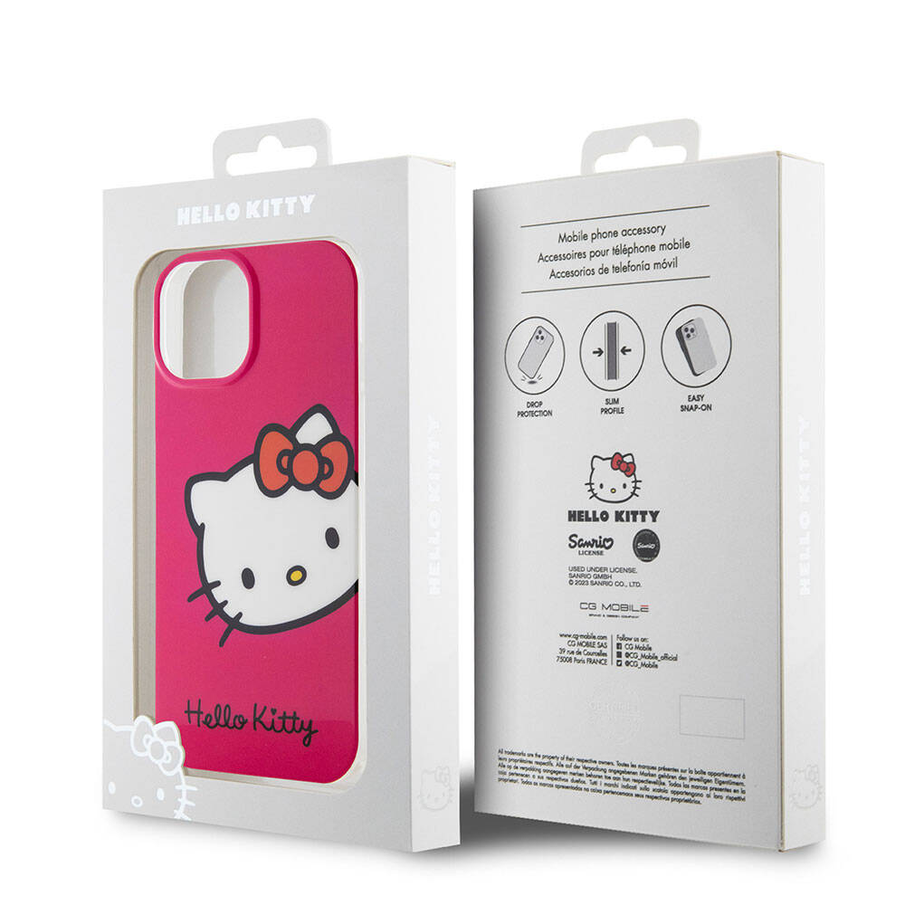 Apple iPhone 15 Kılıf Hello Kitty Orjinal Lisanslı Yazı ve İkonik Logolu Kitty Head Kapak Pembe