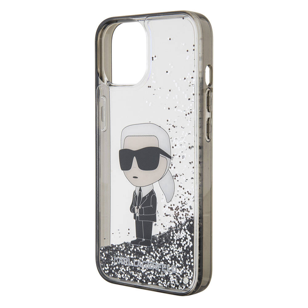 Apple iPhone 15 Kılıf Karl Lagerfeld İkonik Sıvılı Glitter Orjinal Lisanslı Kapak Renksiz