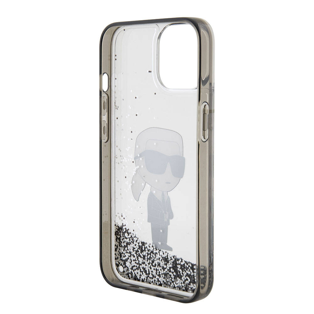 Apple iPhone 15 Kılıf Karl Lagerfeld İkonik Sıvılı Glitter Orjinal Lisanslı Kapak Renksiz