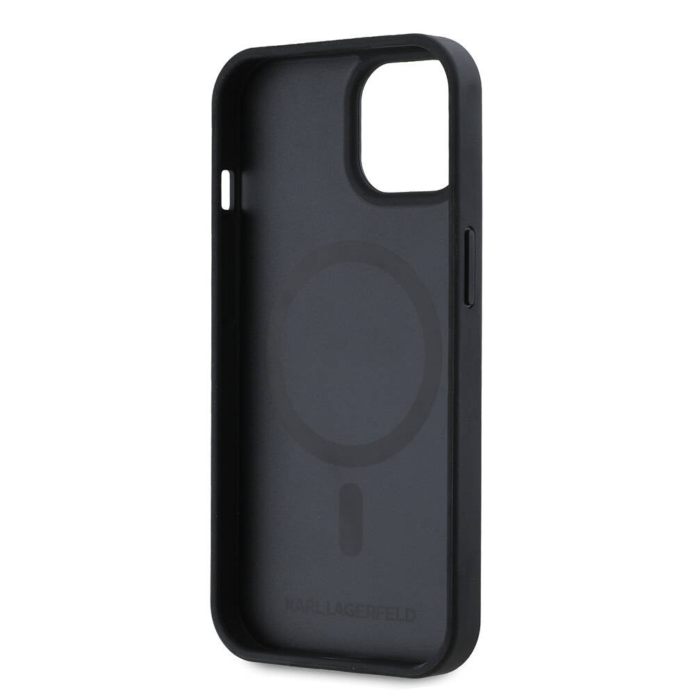 Apple iPhone 15 Kılıf Karl Lagerfeld Orjinal Lisanslı M-safe Şarj Özellikli KL Yazılı Hot Stamp Kapak Krem