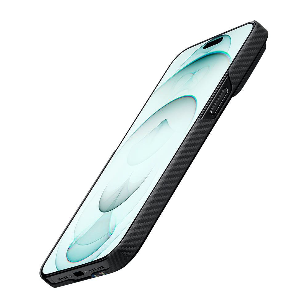 Apple iPhone 15 Kılıf M-safe Şarj Özellikli 600D Aramid Fiber Pitaka Tactile Woven Orchestra Serisi Rhapsody Kapak Siyah