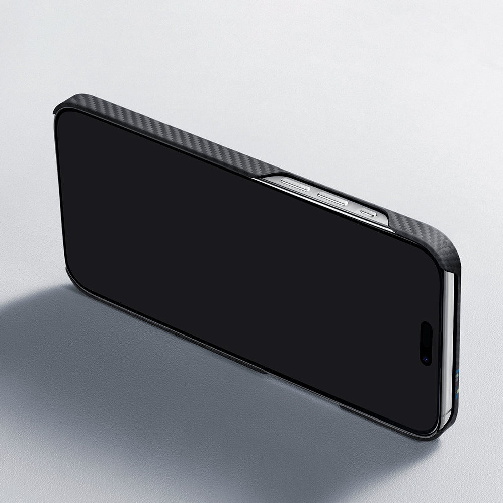 Apple iPhone 15 Kılıf M-safe Şarj Özellikli 600D Aramid Fiber Pitaka Tactile Woven Orchestra Serisi Rhapsody Kapak Siyah