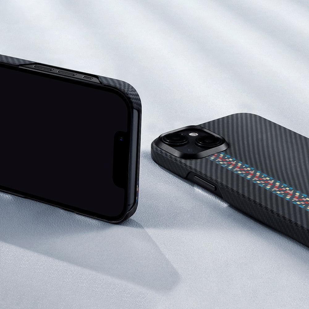 Apple iPhone 15 Kılıf M-safe Şarj Özellikli 600D Aramid Fiber Pitaka Tactile Woven Orchestra Serisi Rhapsody Kapak Siyah