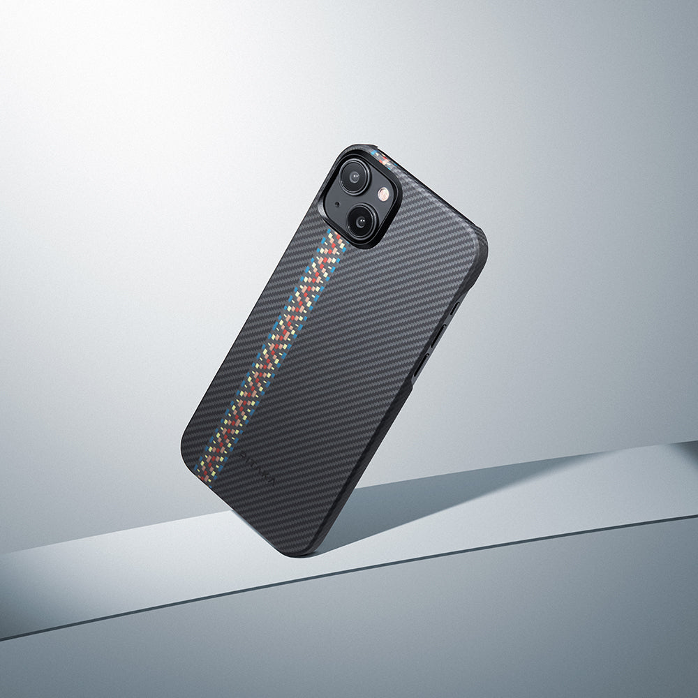 Apple iPhone 15 Kılıf M-safe Şarj Özellikli 600D Aramid Fiber Pitaka Tactile Woven Orchestra Serisi Rhapsody Kapak Siyah