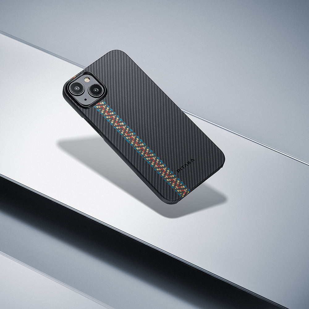 Apple iPhone 15 Kılıf M-safe Şarj Özellikli 600D Aramid Fiber Pitaka Tactile Woven Orchestra Serisi Rhapsody Kapak Siyah