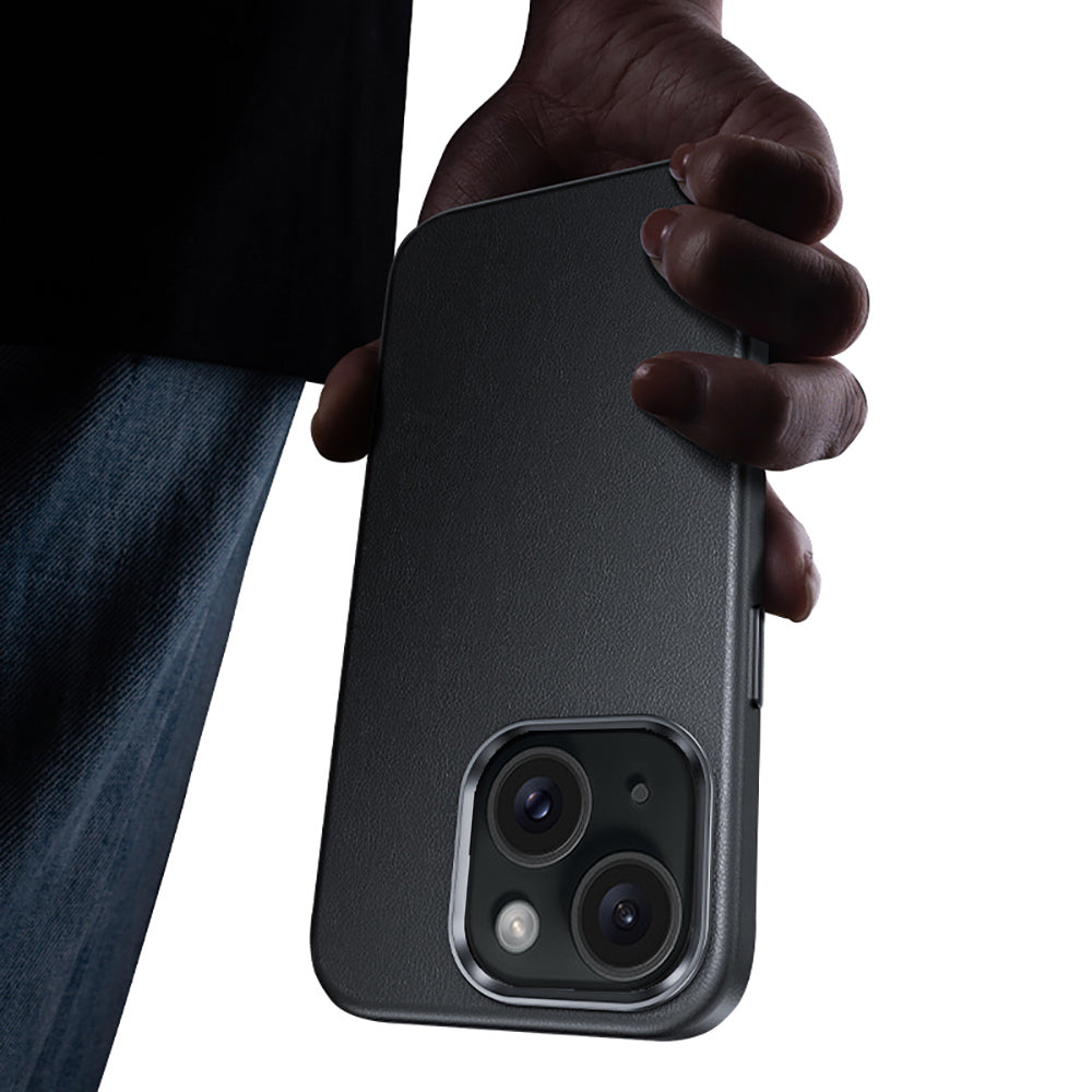 Apple iPhone 15 Kılıf M-safe Şarj Özellikli Benks Vintage Leather Kapak Siyah
