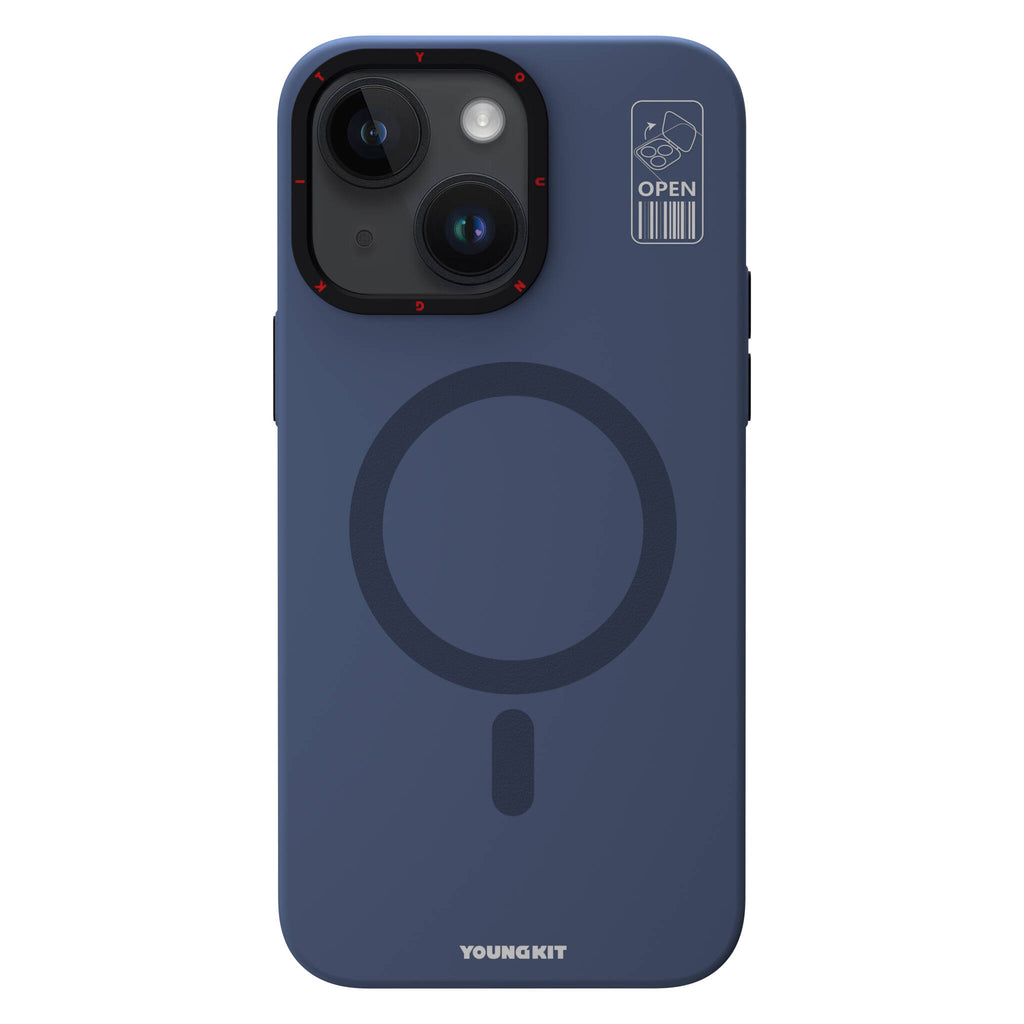 Apple iPhone 15 Kılıf M-safe Şarj Özellikli Standlı YoungKit Hermit Bracket Serisi Kapak Mavi