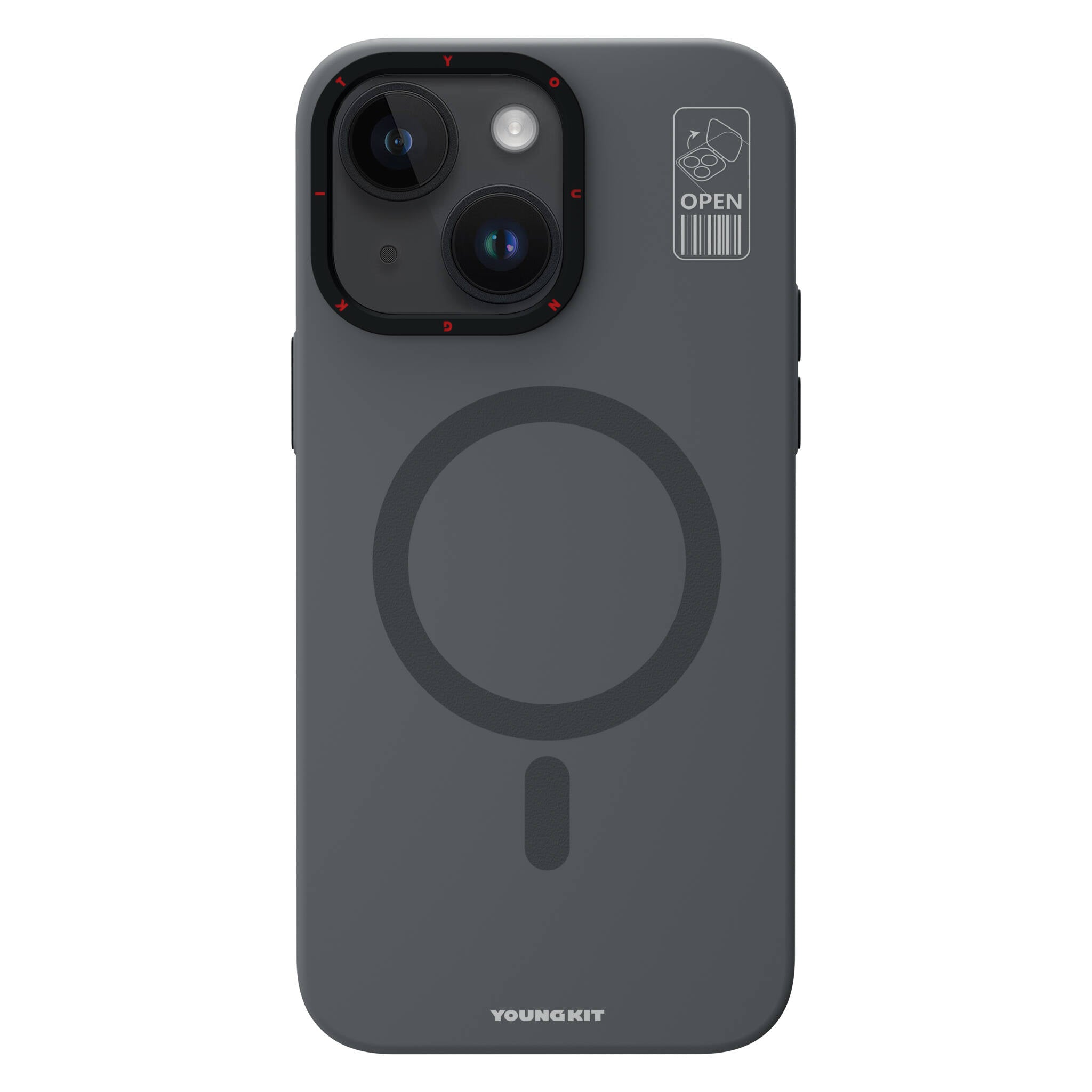 Apple iPhone 15 Kılıf M-safe Şarj Özellikli Standlı YoungKit Hermit Bracket Serisi Kapak Gri