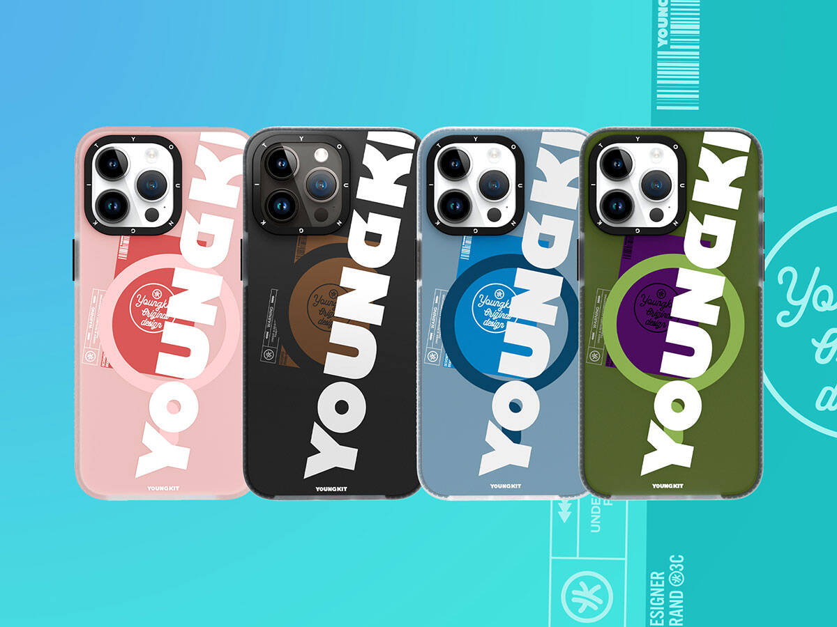 Apple iPhone 15 Kılıf M-safe Şarj Özellikli Youngkit Binfen Serisi Yazı Temalı Kapak Mavi