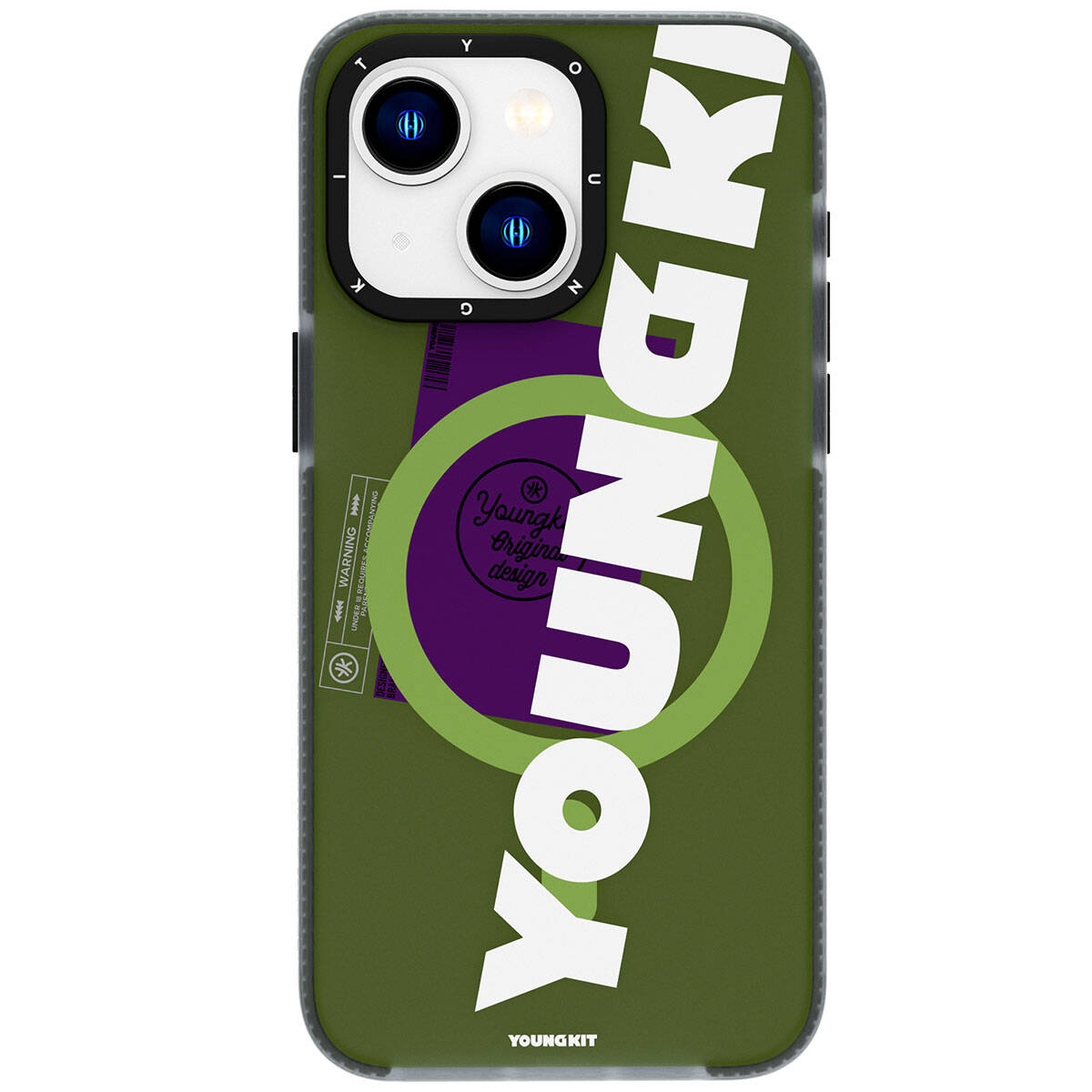 Apple iPhone 15 Kılıf M-safe Şarj Özellikli Youngkit Binfen Serisi Yazı Temalı Kapak Yeşil