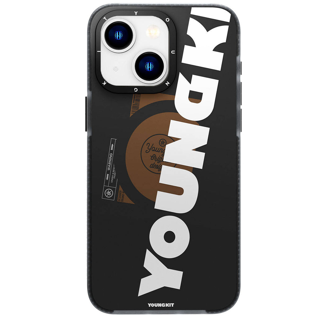 Apple iPhone 15 Kılıf M-safe Şarj Özellikli Youngkit Binfen Serisi Yazı Temalı Kapak Siyah