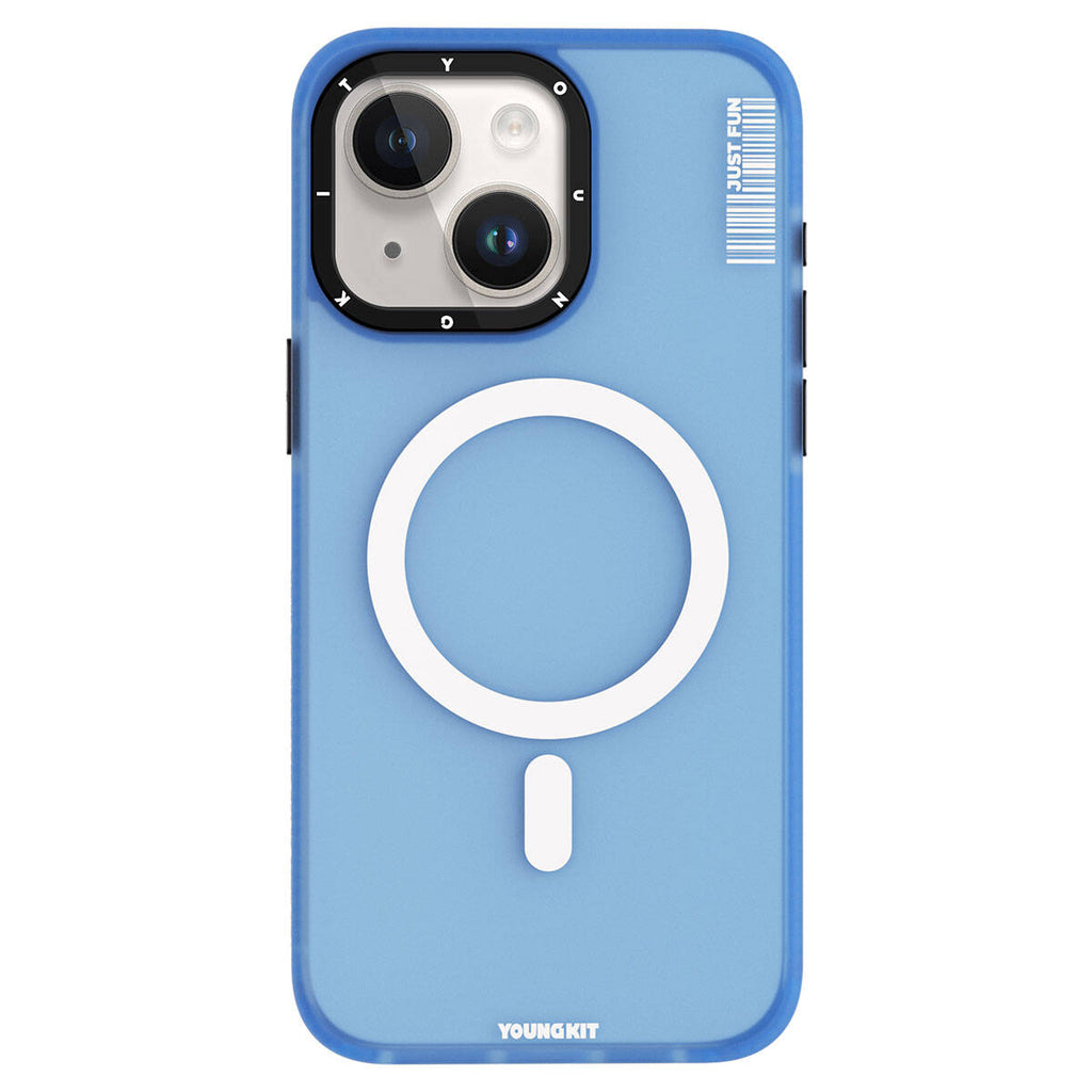 Apple iPhone 15 Kılıf M-safe Şarj Özellikli Youngkit Colored Sand Serisi Kapak Mavi