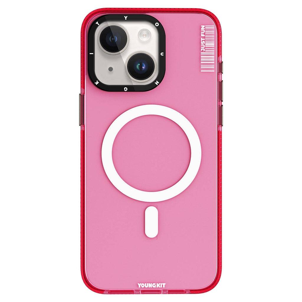 Apple iPhone 15 Kılıf M-safe Şarj Özellikli YoungKit Crystal Color Serisi Kapak Pembe