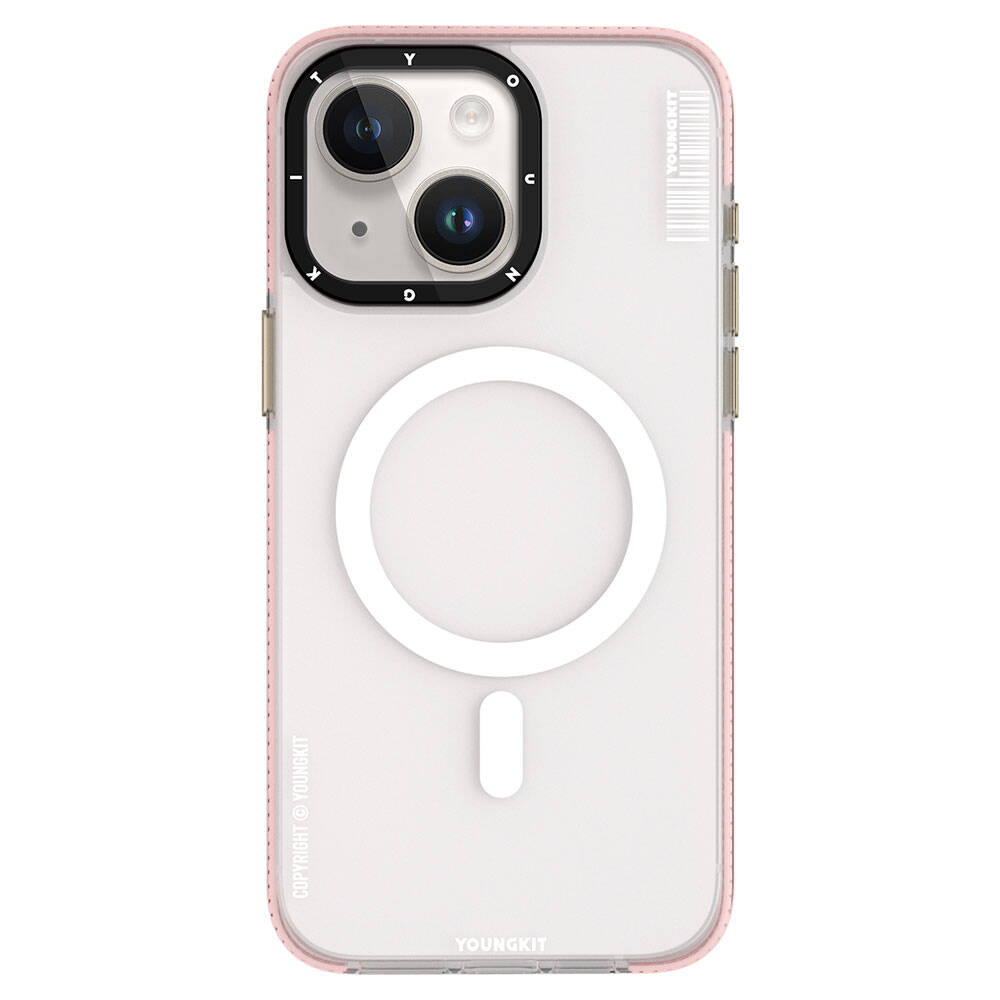 Apple iPhone 15 Kılıf M-safe Şarj Özellikli Youngkit Jiansha Serisi Kapak Pembe