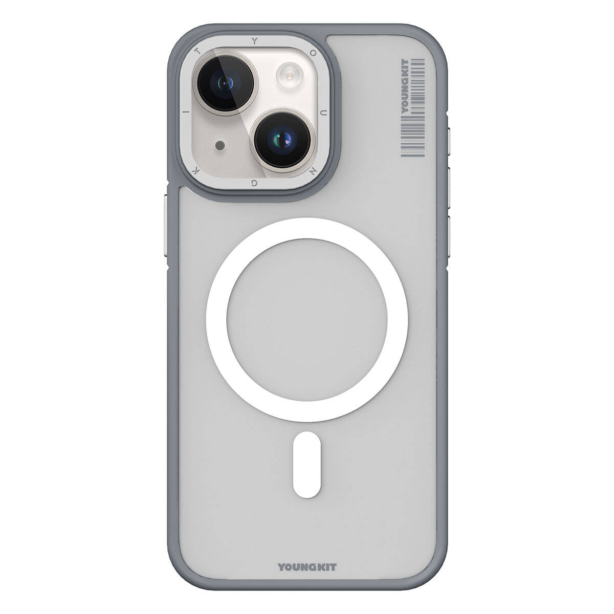 Apple iPhone 15 Kılıf M-safe Şarj Özellikli Youngkit Rock Sand Serisi Kapak Gri