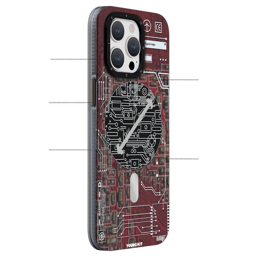 Apple iPhone 15 Kılıf M-safe Şarj Özellikli YoungKit Technology Serisi Kapak Kırmızı