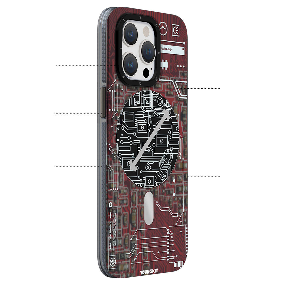 Apple iPhone 15 Kılıf M-safe Şarj Özellikli YoungKit Technology Serisi Kapak Kırmızı