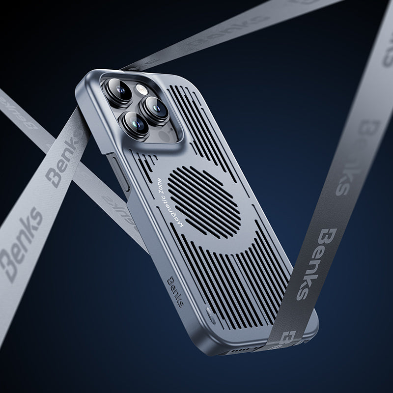Apple iPhone 15 Kılıf M-safe Şarj ve Soğutucu Özellikli Benks Biliz Kapak Gri