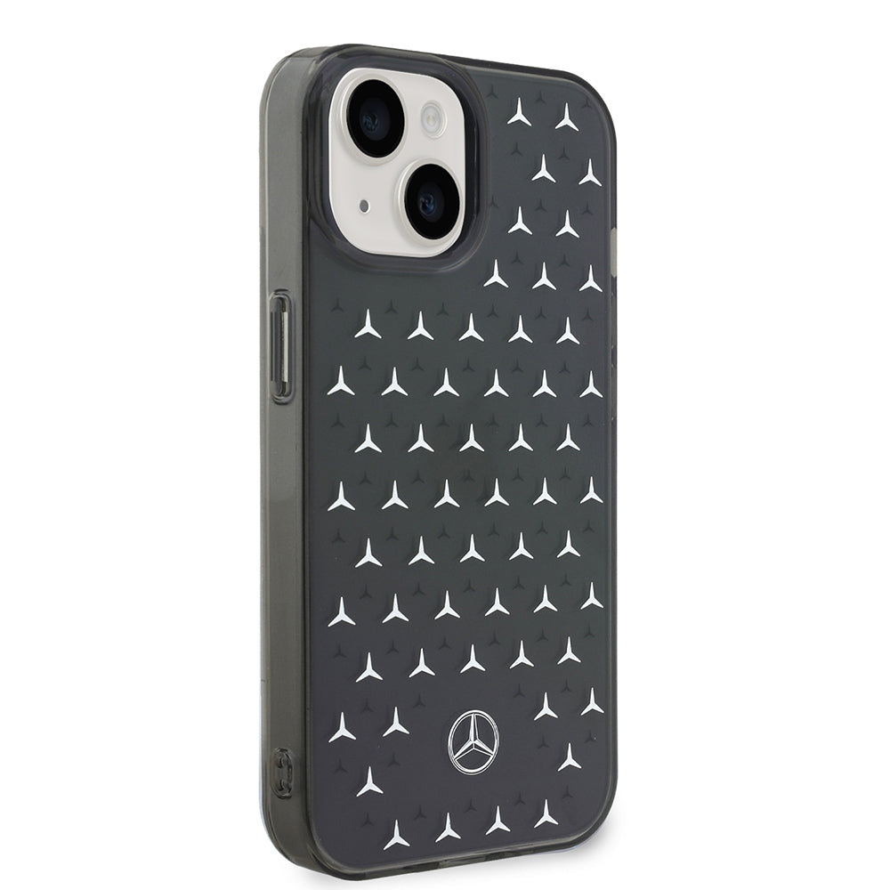 Apple iPhone 15 Kılıf Mercedes Benz Çift Katmanlı Yıldız Desenli Dizayn Kapak Siyah-Mavi