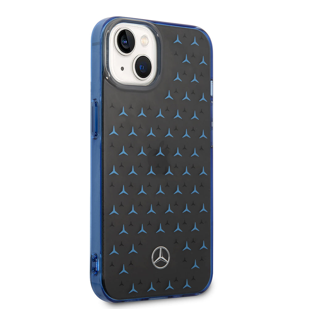 Apple iPhone 15 Kılıf Mercedes Benz Çift Katmanlı Yıldız Desenli Dizayn Kapak Siyah-Mavi