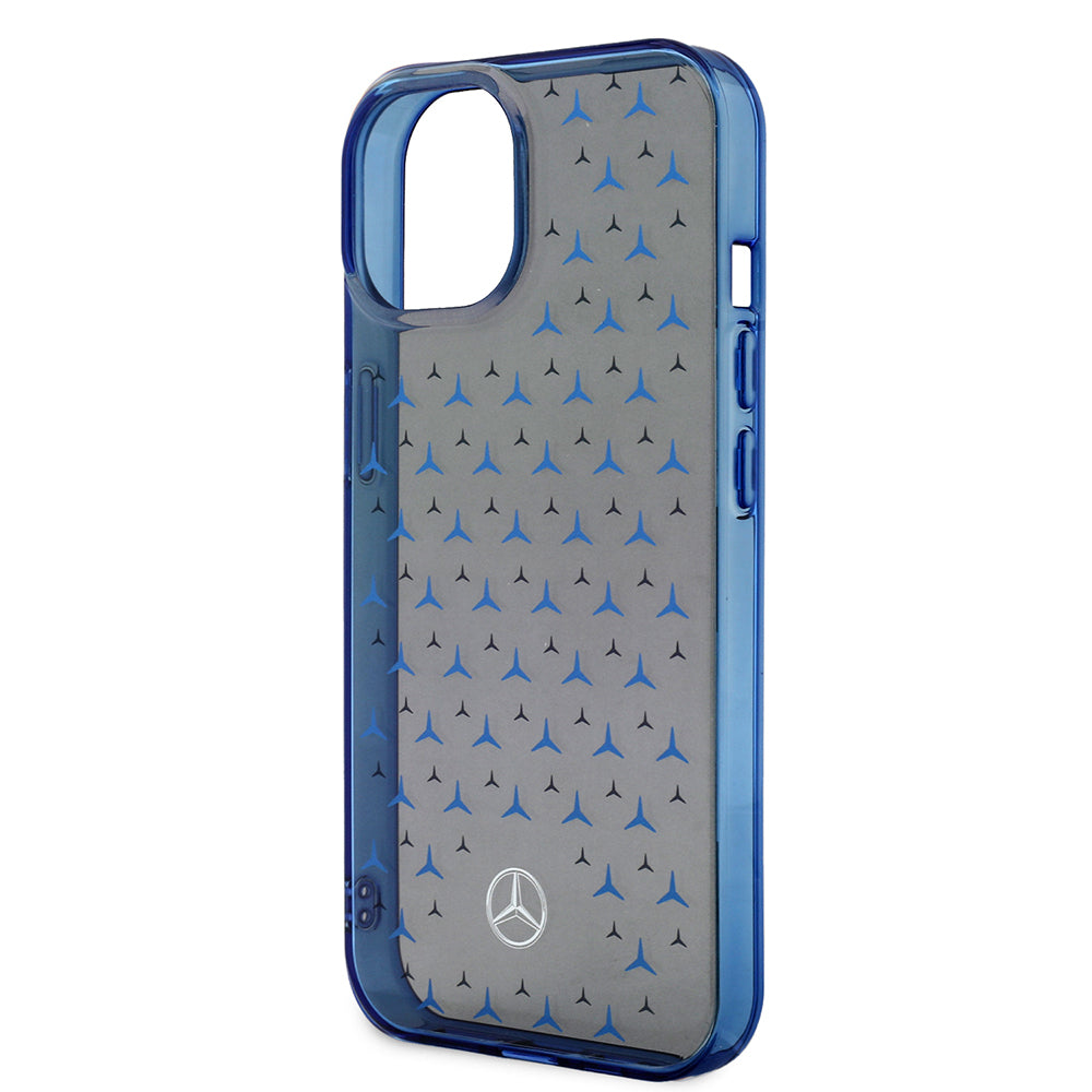 Apple iPhone 15 Kılıf Mercedes Benz Çift Katmanlı Yıldız Desenli Dizayn Kapak Siyah-Mavi