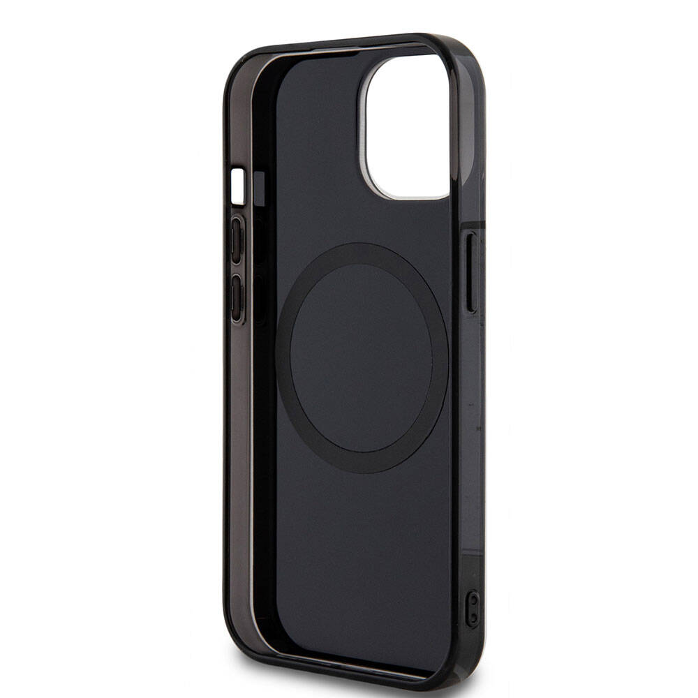 Apple iPhone 15 Kılıf Mercedes Benz Orjinal Lisanslı M-safe Şarj Özellikli Çift Katmanlı Mini Yıldız Desenli Kapak Siyah