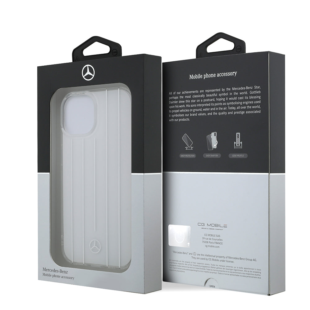 Apple iPhone 15 Kılıf Mercedes Benz Orjinal Lisanslı New Urban 3 IML Baskılı Paralel Çizgi Desenli Kapak Beyaz