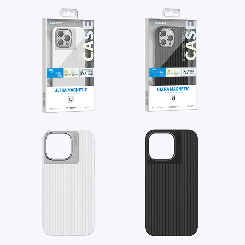 Apple iPhone 15 Kılıf Recci Aurora Serisi M-safe Şarj Özellikli Kapak Beyaz