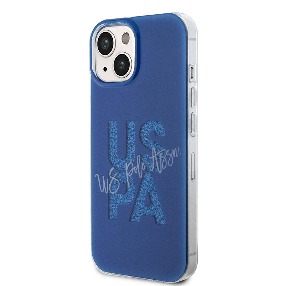 Apple iPhone 15 Kılıf U.S. Polo Assn. Orjinal Lisanslı Simli Parlak Alfabe Tasarım Kapak Lacivert