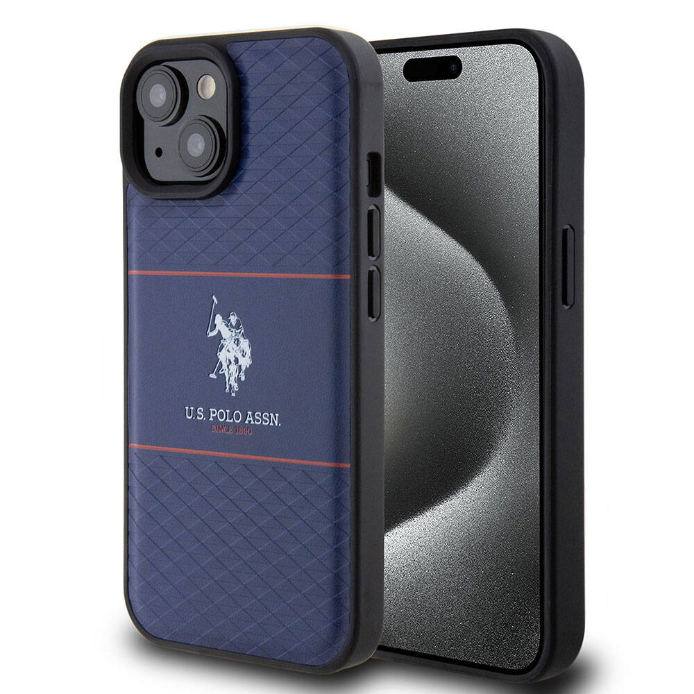 Apple iPhone 15 Kılıf U.S. Polo Assn. Orjinal Lisanslı Deri Şeritli Logo Dizayn Kapak Siyah