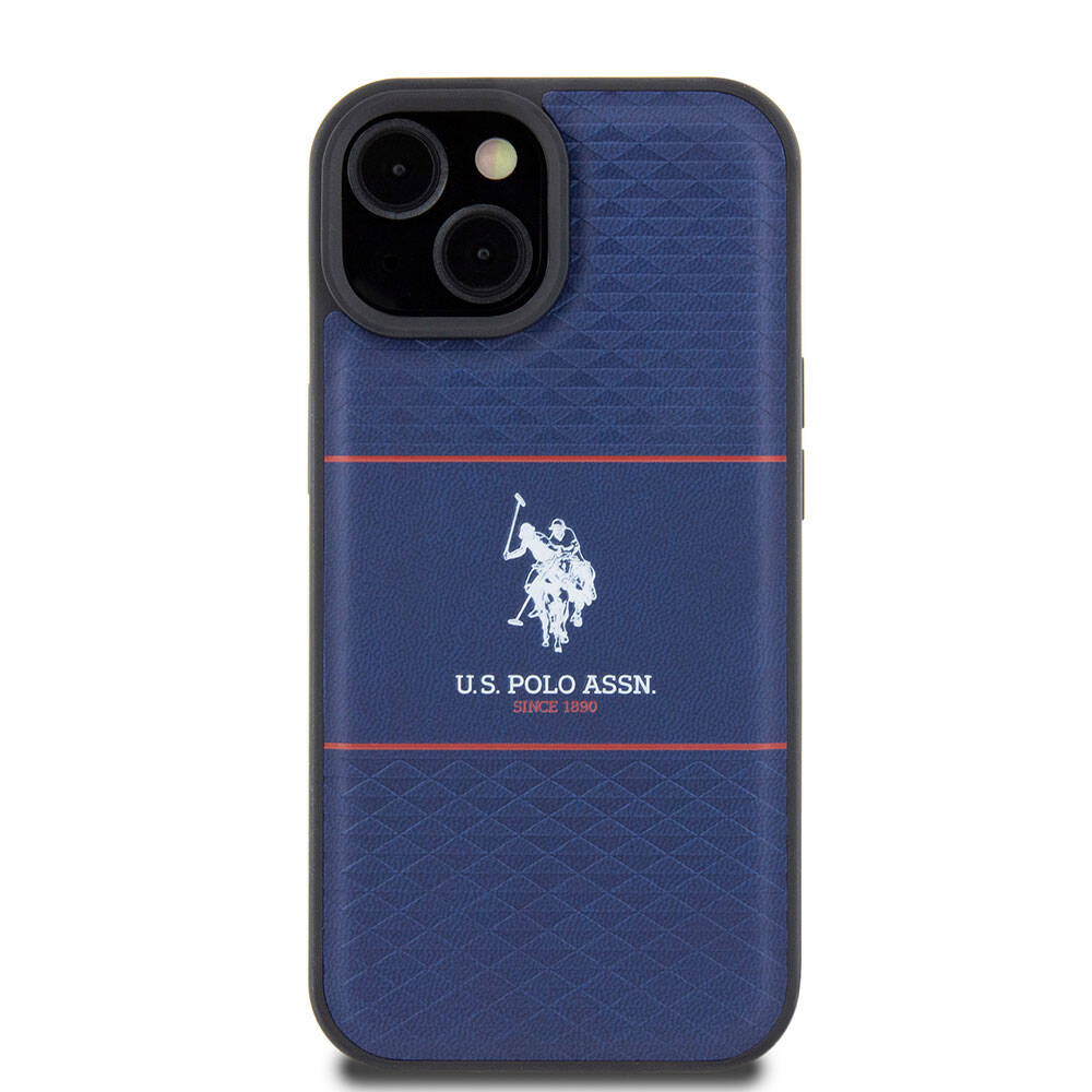 Apple iPhone 15 Kılıf U.S. Polo Assn. Orjinal Lisanslı Deri Şeritli Logo Dizayn Kapak Lacivert