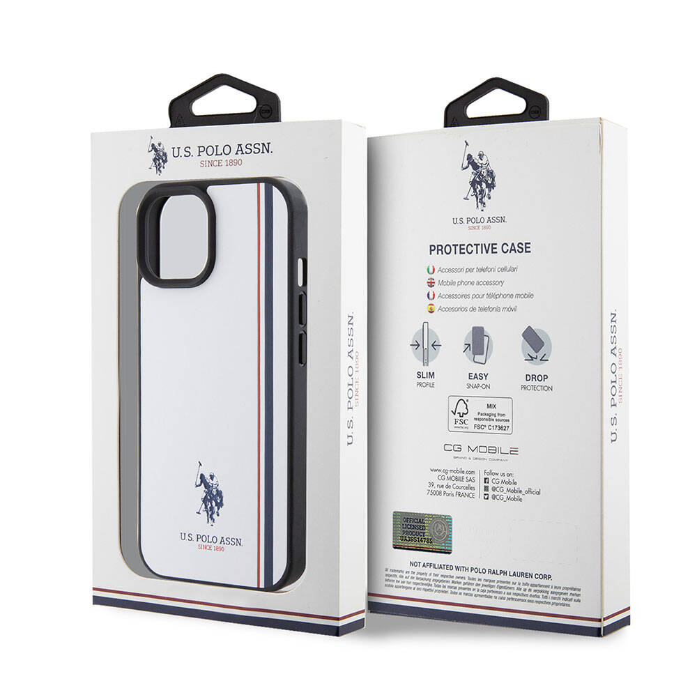 Apple iPhone 15 Kılıf U.S. Polo Assn. Orjinal Lisanslı Üç Renk Şerit Tasarımlı Baskı Logolu Kapak Kırmızı