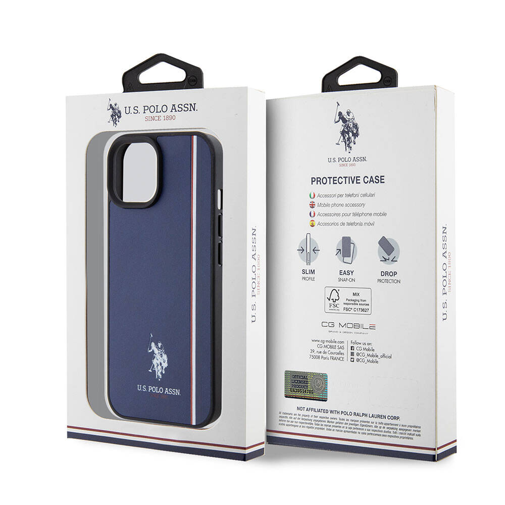 Apple iPhone 15 Kılıf U.S. Polo Assn. Orjinal Lisanslı Üç Renk Şerit Tasarımlı Baskı Logolu Kapak Siyah
