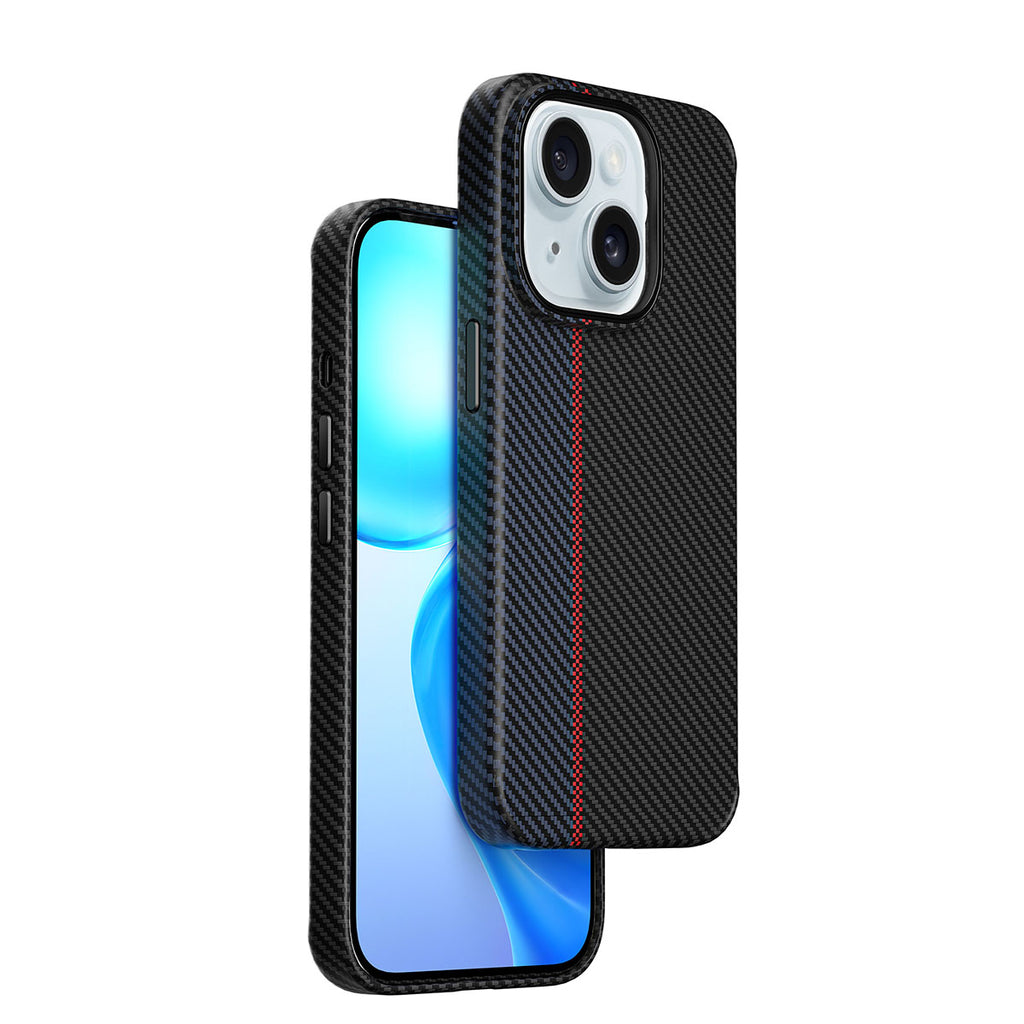 Apple iPhone 15 Kılıf Wiwu LCC-107 Karbon Fiber M-safe Şarj Özellikli Kamera Korumalı Kabon Kapak Siyah