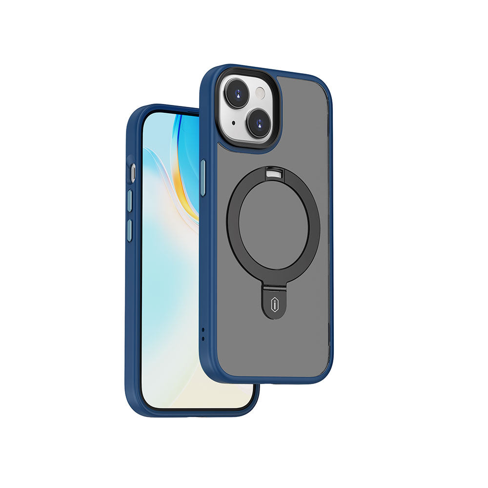Apple iPhone 15 Kılıf Wiwu ZMM-010 M-safe Şarj Özellikli Mat Arka Yüzey Standlı Kapak Mavi