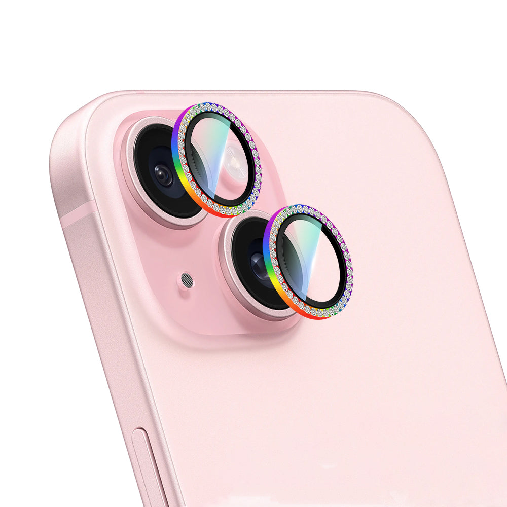 Apple iPhone 15 Plus CaseWorld Alloy Sparkling Diamond Serisi Taşlı Lens Koruyucu  Gümüş