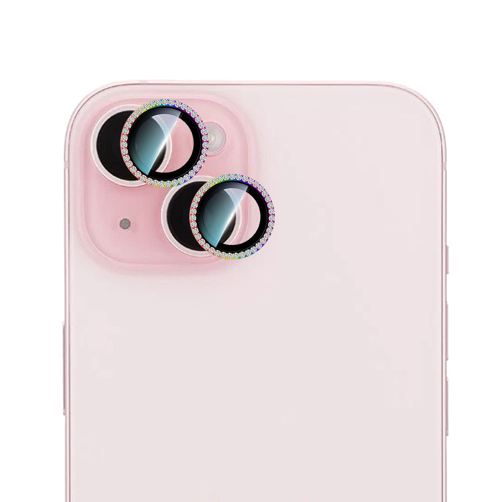 Apple iPhone 15 Plus CaseWorld Alloy Sparkling Diamond Serisi Taşlı Lens Koruyucu  Colorful