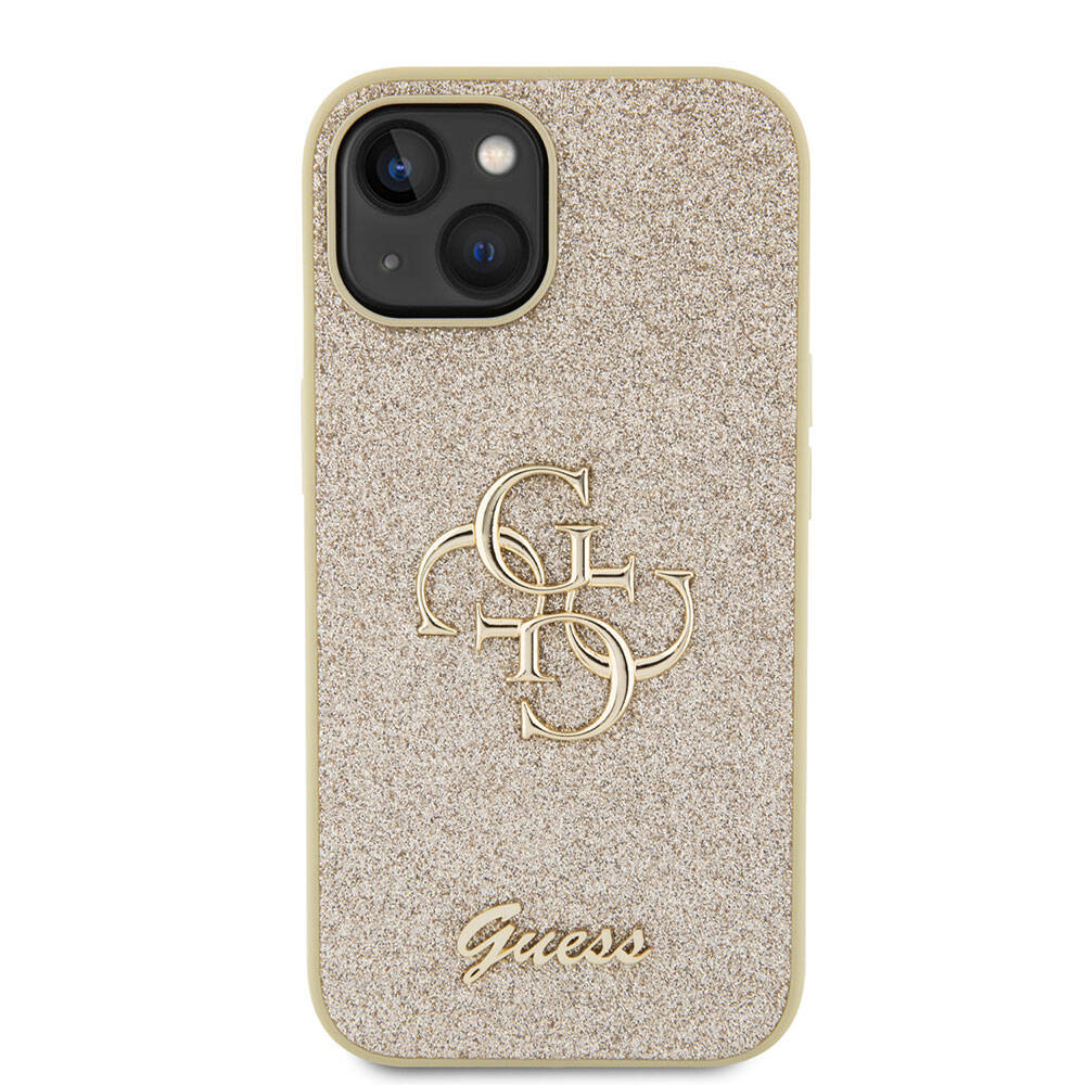 Apple iPhone 15 Plus Kılıf Guess Orjinal Lisanslı 4G Büyük Metal Logolu Glitter Kapak Pembe