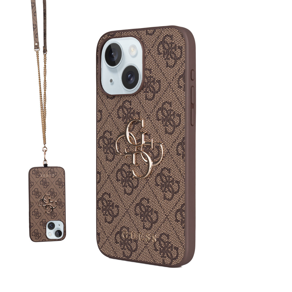 Apple iPhone 15 Plus Kılıf Guess Orjinal Lisanslı PU Deri 4G Büyük Metal Logolu Çapraz Vücut Askılı Kapak Siyah