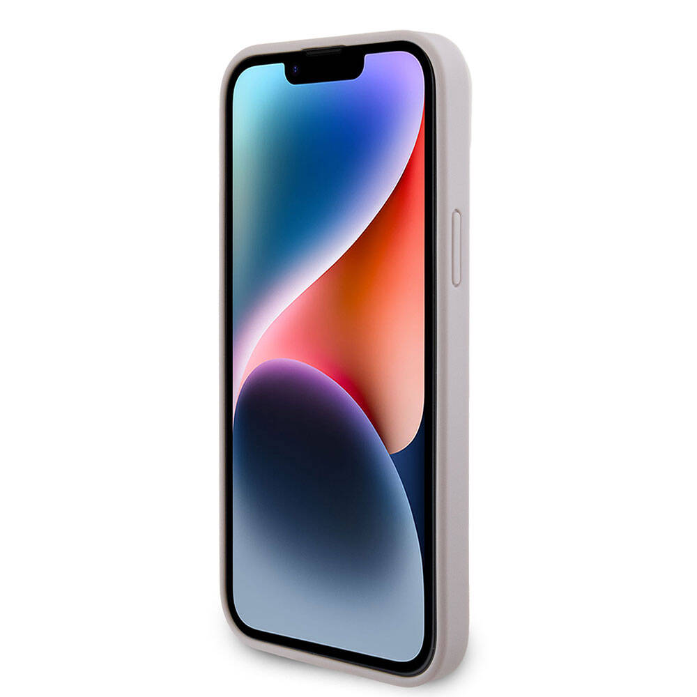 Apple iPhone 15 Plus Kılıf Guess Orjinal Lisanslı PU Deri Taşlı Üçgen Logo 4G Desenli Kapak Siyah