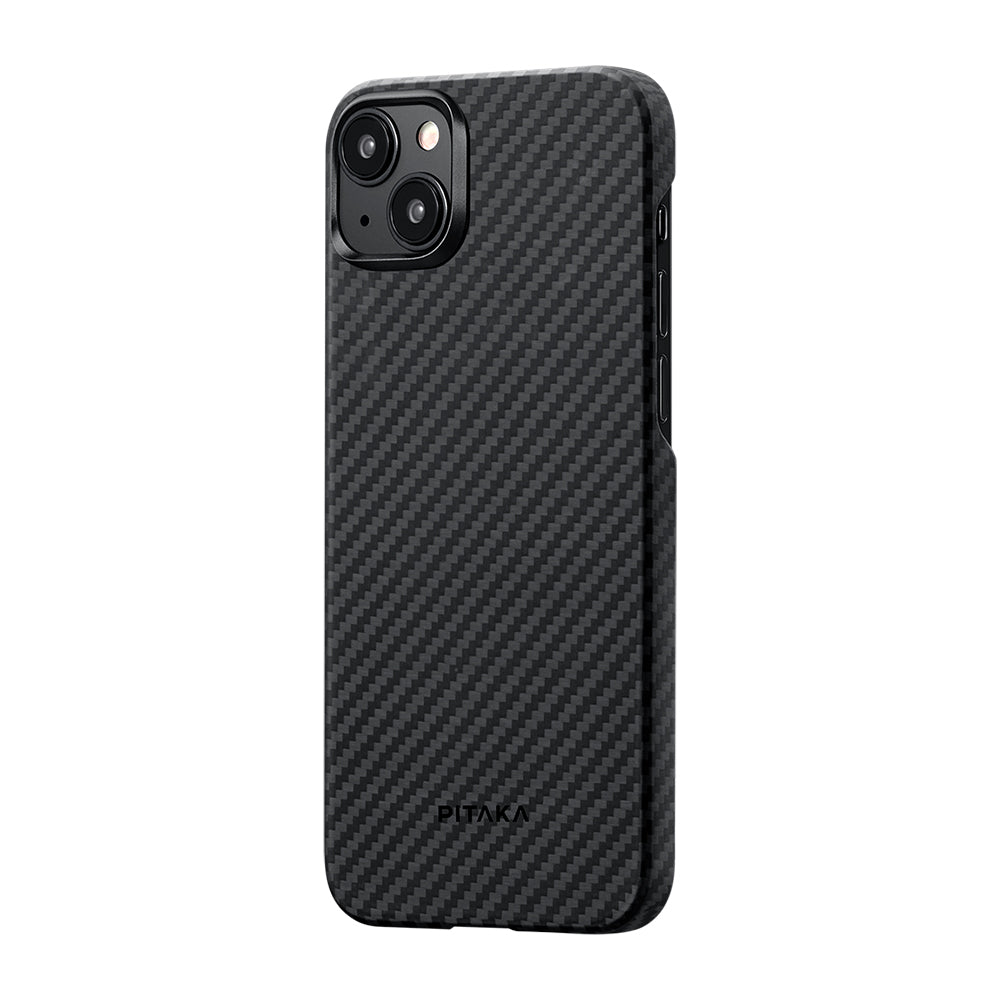 Apple iPhone 15 Plus Kılıf M-safe Şarj Özellikli 1500D Aramid Fiber Pitaka Ultra-Slim Classic Serisi Black-Grey Twill Kapak Siyah-Gri