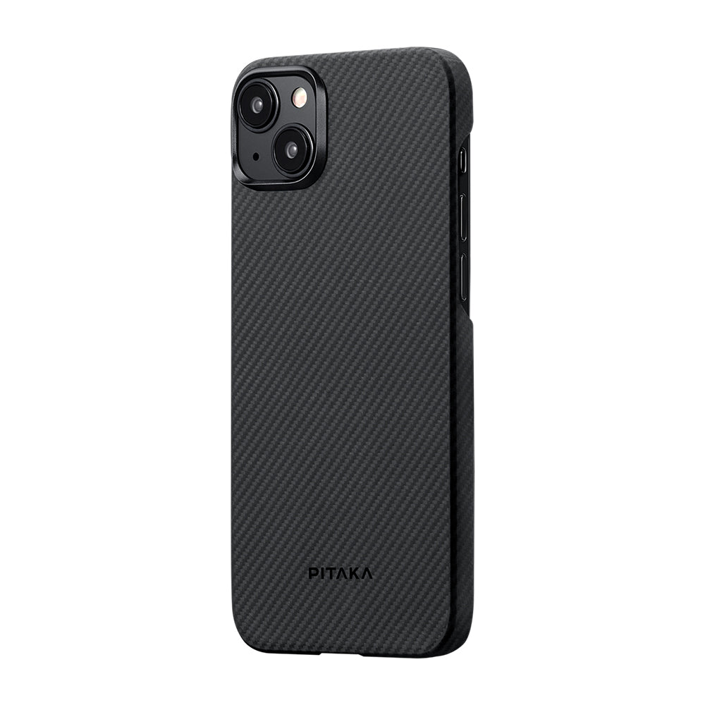 Apple iPhone 15 Plus Kılıf M-safe Şarj Özellikli 600D Aramid Fiber Pitaka Ultra-Slim Classic Serisi Black-Grey Twill Kapak Siyah-Gri