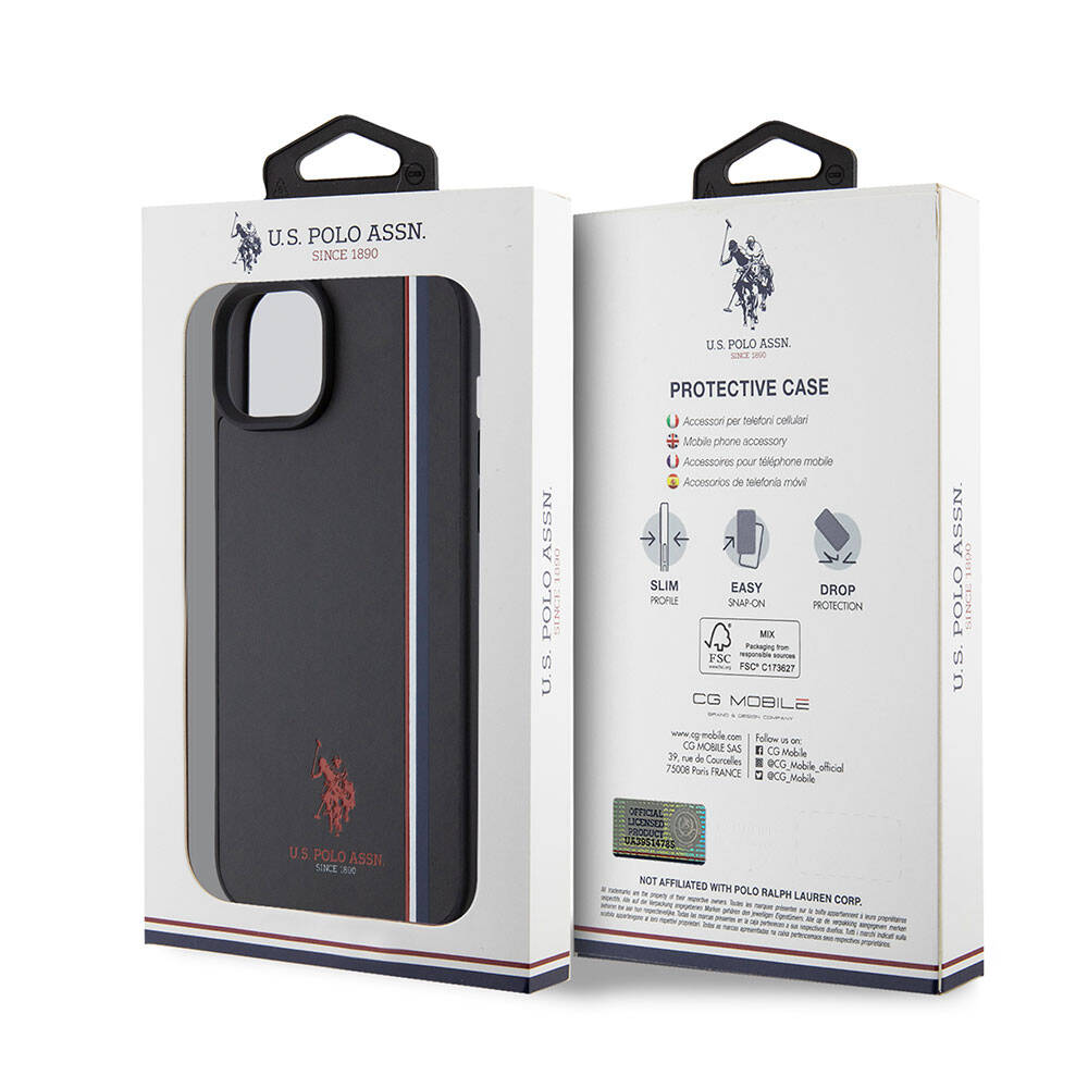 Apple iPhone 15 Plus Kılıf U.S. Polo Assn. Orjinal Lisanslı Üç Renk Şerit Tasarımlı Baskı Logolu Kapak Beyaz