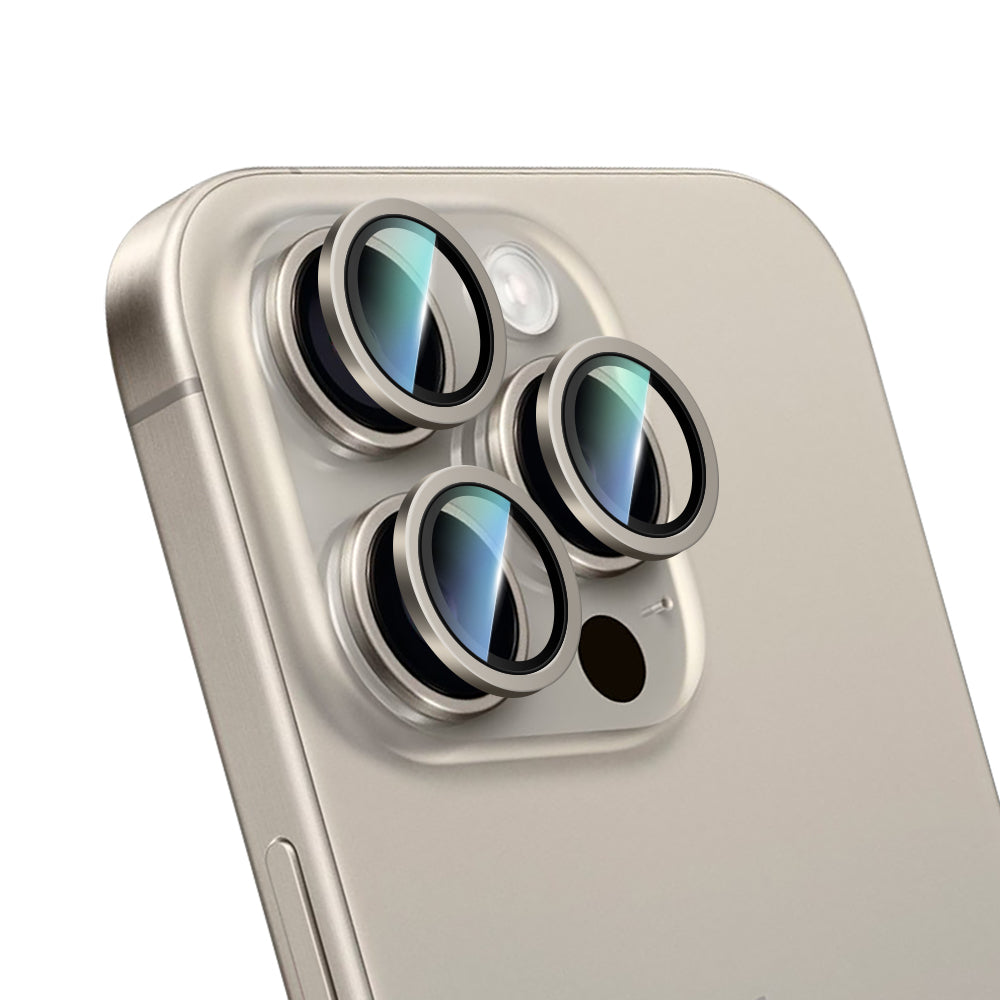 Apple iPhone 15 Pro Max CaseWorld Alloy Serisi Oleofobik Anti Reflective Kamera Lens Koruyucu Titanyum-Gri
