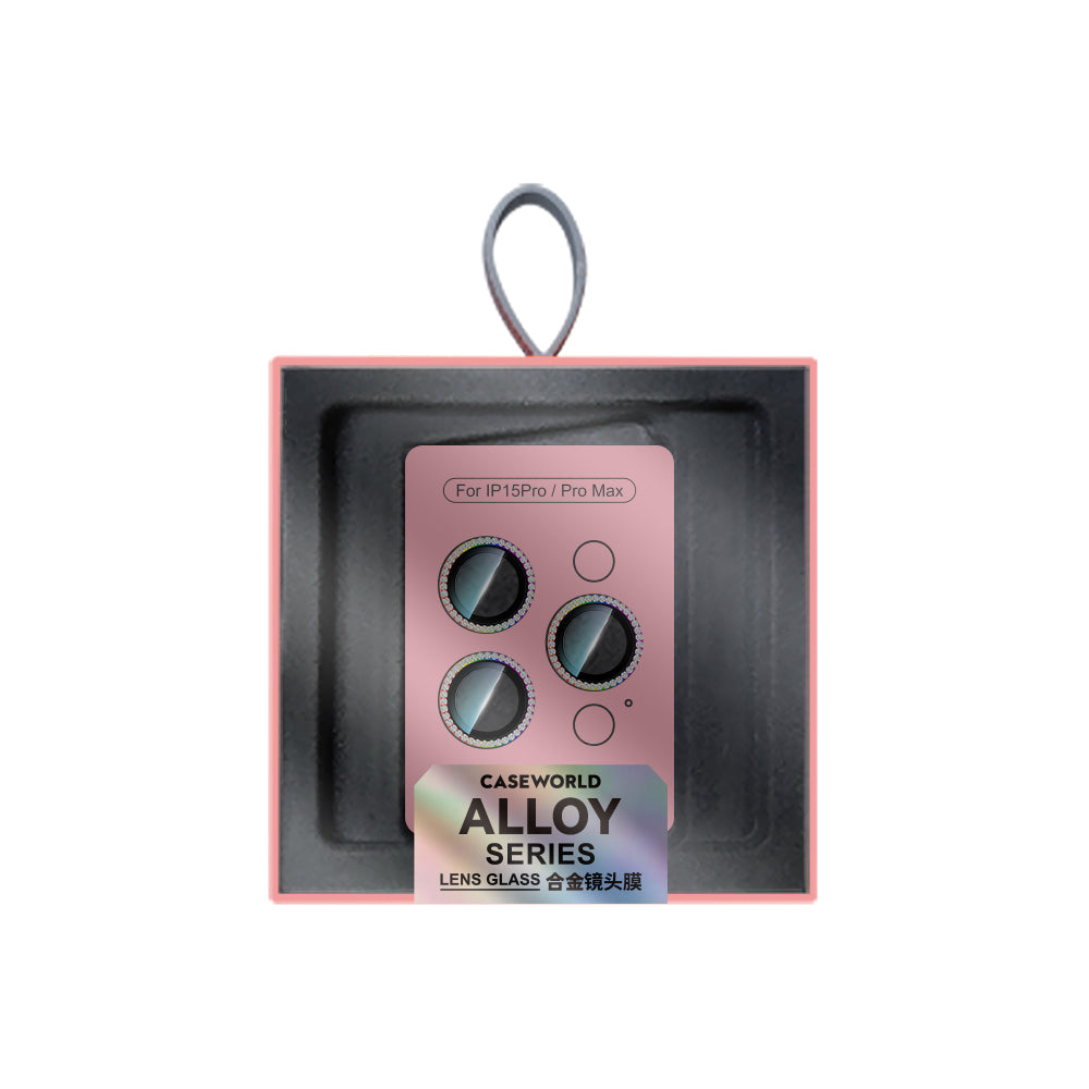 Apple iPhone 15 Pro CaseWorld Alloy Sparkling Diamond Serisi Taşlı Lens Koruyucu Colorful