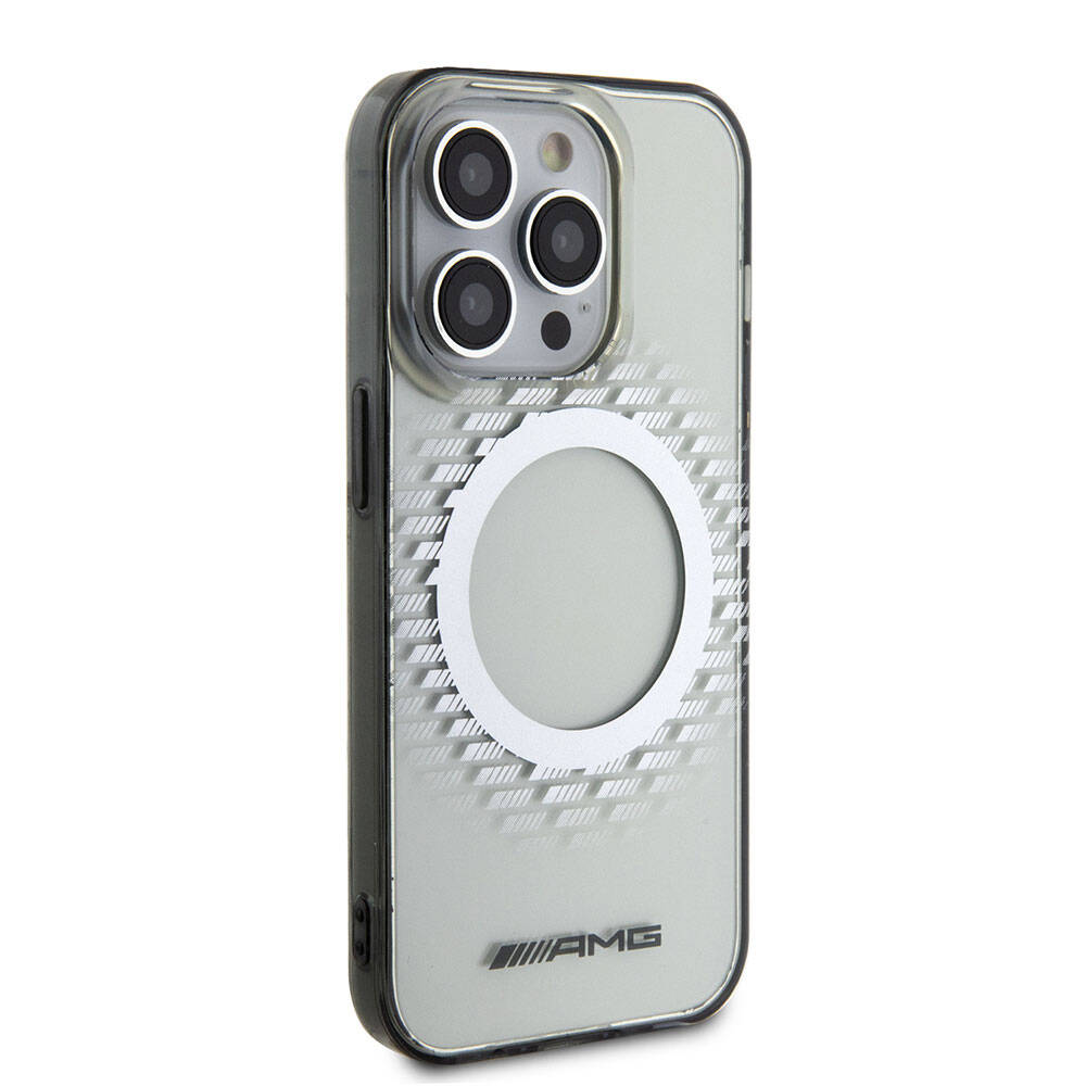 Apple iPhone 15 Pro Kılıf AMG Orjinal Lisanslı M-safe Şarj Özellikli Transparan Dörtgen Desenli Kapak Renksiz