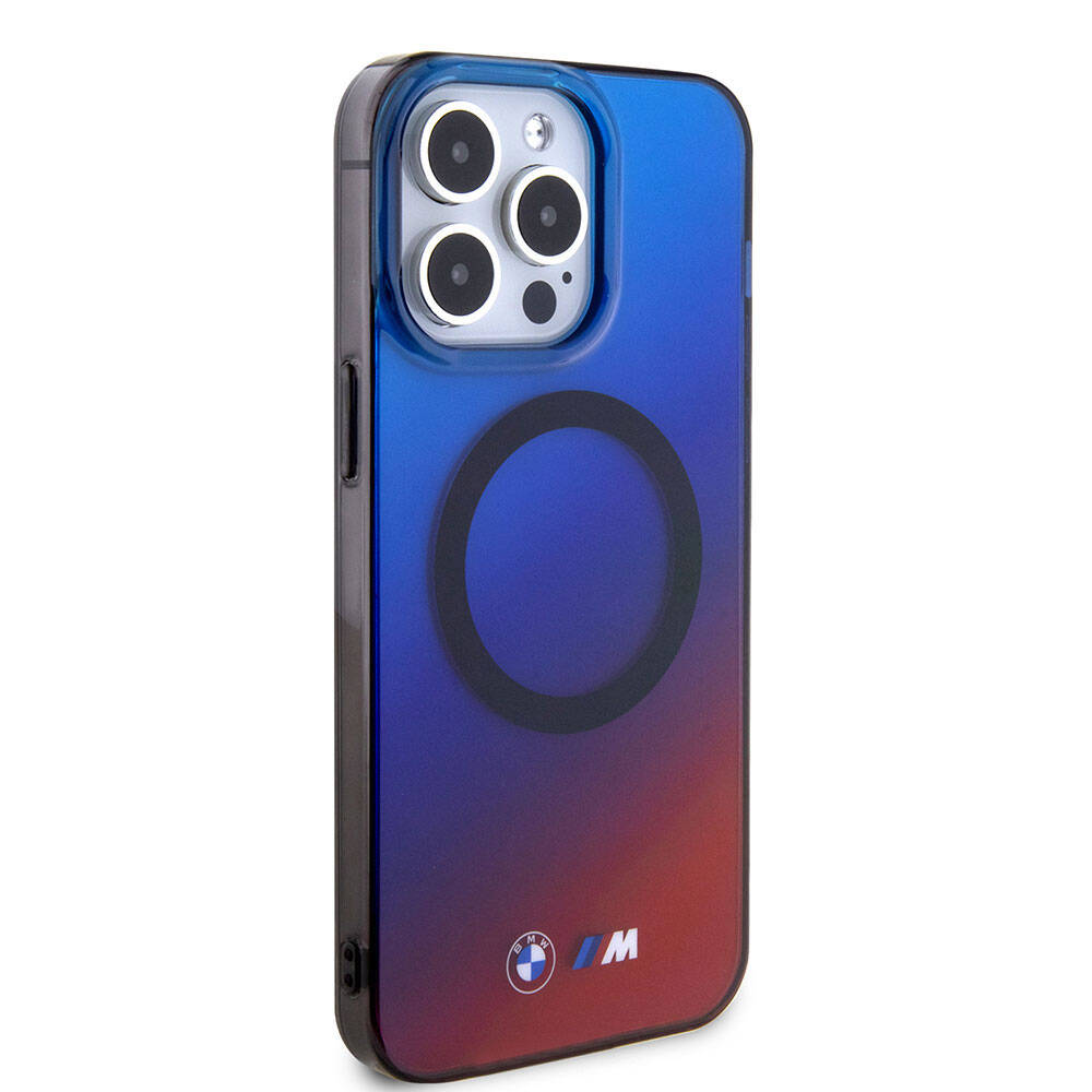 Apple iPhone 15 Pro Kılıf BMW M-safe Şarj Özellikli Transparan Renk Geçişli Dizayn Orjinal Lisanslı Kapak Mavi-Kırmızı
