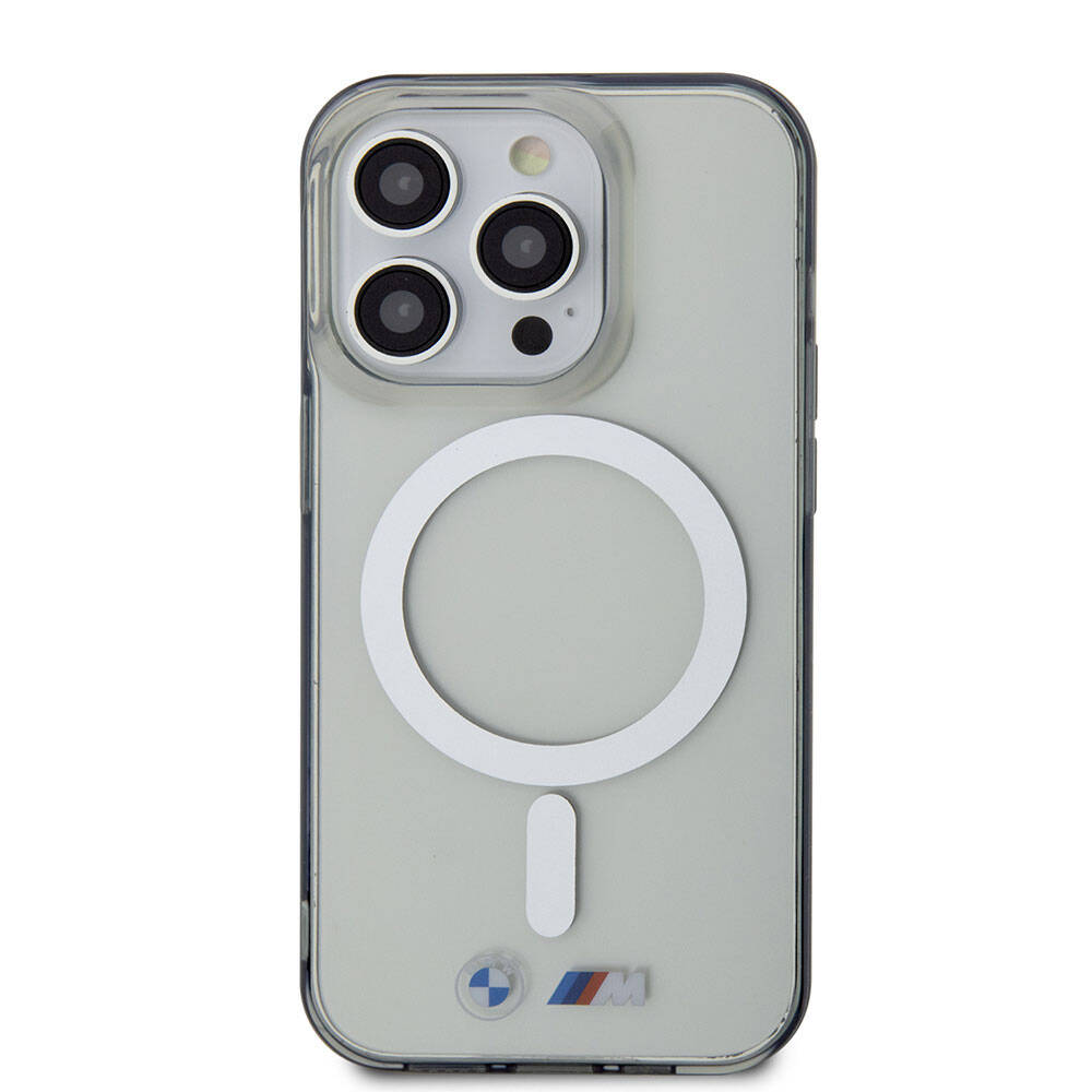 Apple iPhone 15 Pro Kılıf BMW M-safe Şarj Özellikli Transparan Silver Ring Orjinal Lisanslı Kapak Renksiz
